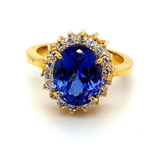 Certified Tanzanite 5.01ct Diamonds 22K Gold Ring